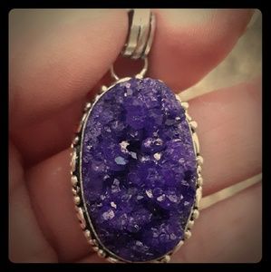 **$15 Sale** New Purple Druzy Quartz Silver 925 Pendant.